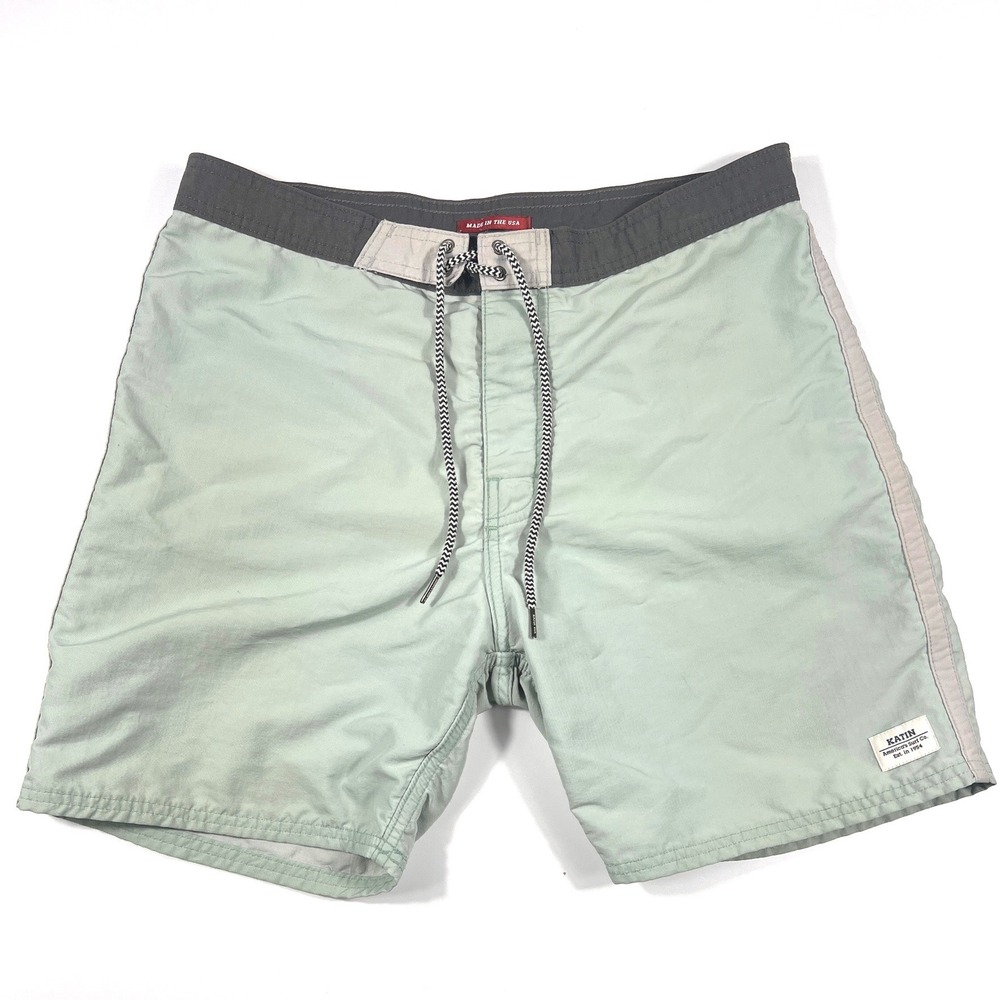 Katin USA Mens Board Shorts Seafoam Green Grey Surf Trunks Beach Vacation STAINS